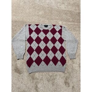 Pringle of Scotlans Argyle Sweater Mens XXL Gray Red Lambswool Pullover